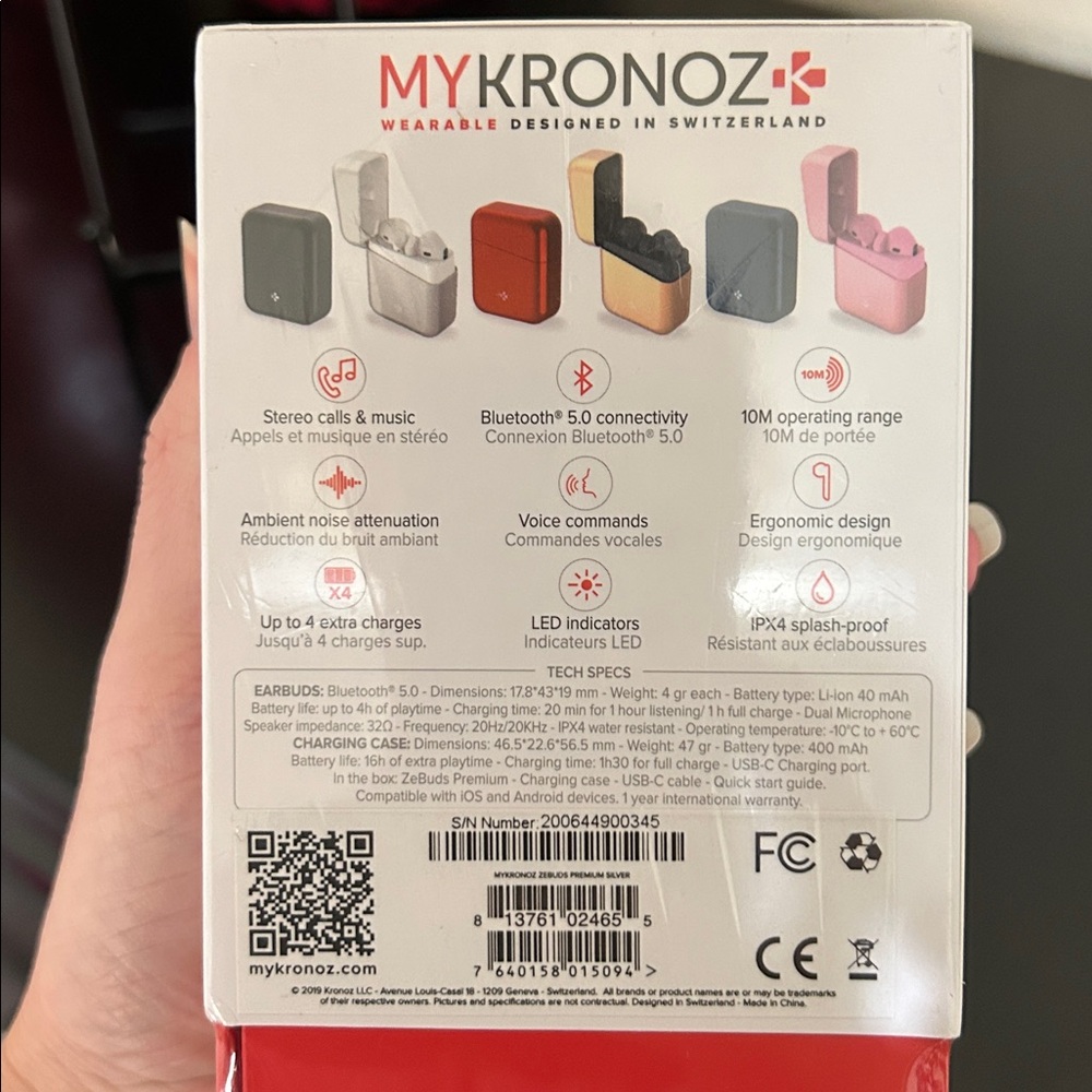 NFS MyKronoz ZEBUDS Premium Silver NIB Wireless Bluetooth In-Ear Headphones - Picture 9 of 16
